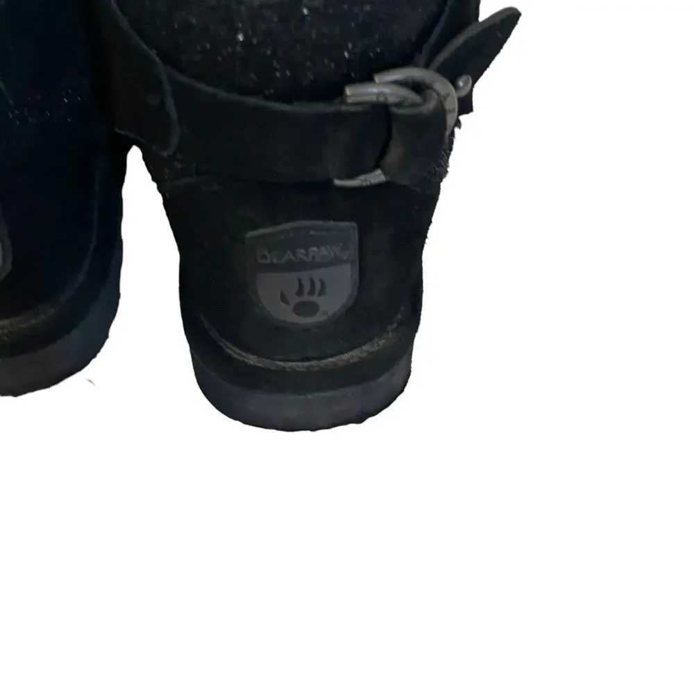 BearPaw Youth Girls Size 3.5 Womens 5 Black Cow Suede Sheep Skin Snow‎ Boots